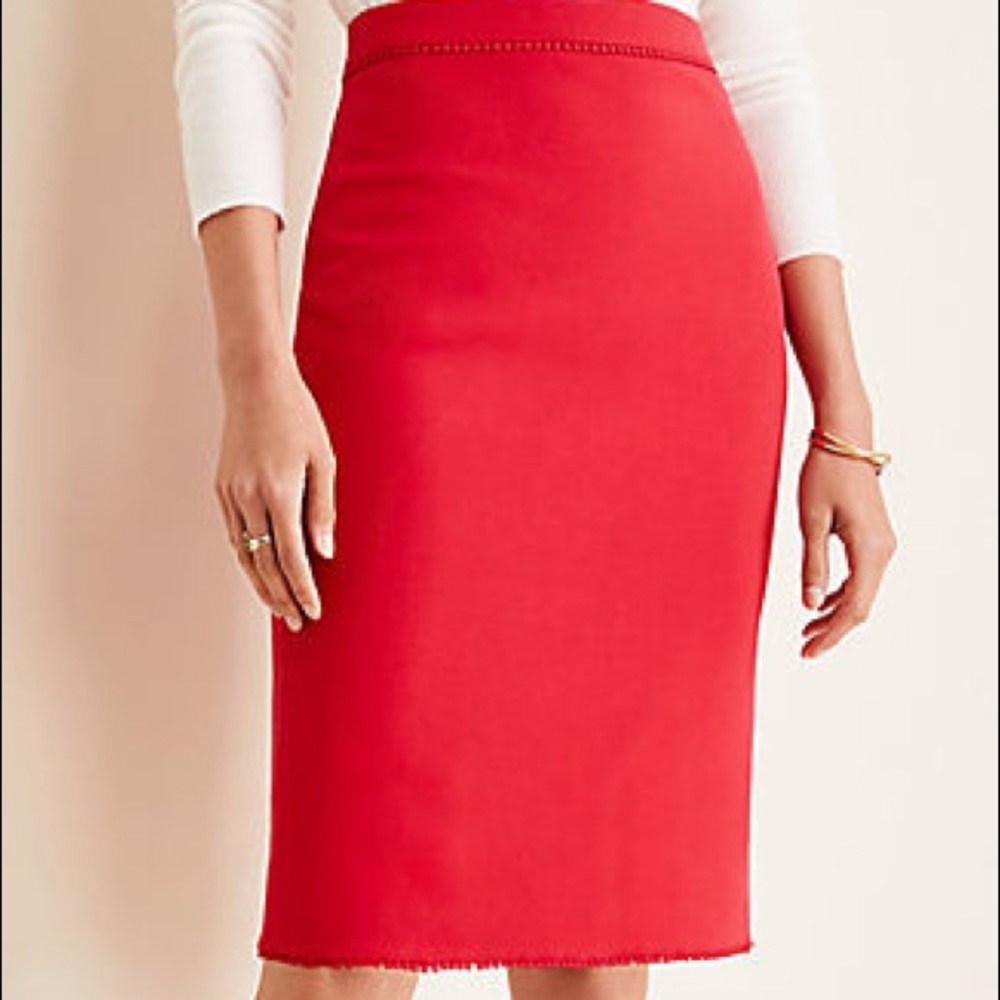 Ann Taylor Bauble Trim Doubleweave Pencil Skirt in Red